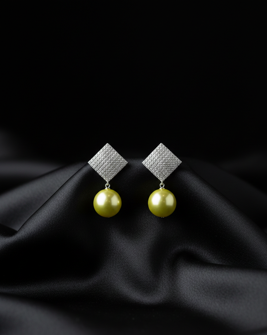 Diamond Drop Earrings with Pearl