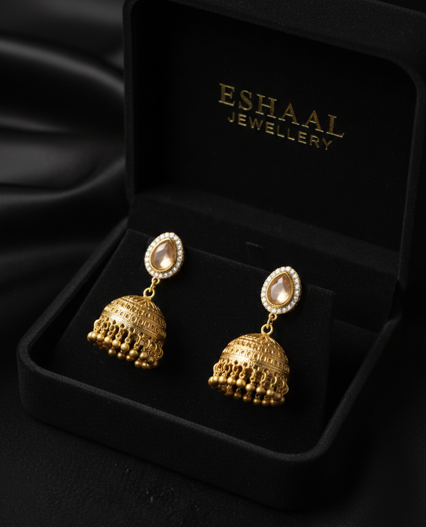 Royal Heritage Gold Jhumka Earrings