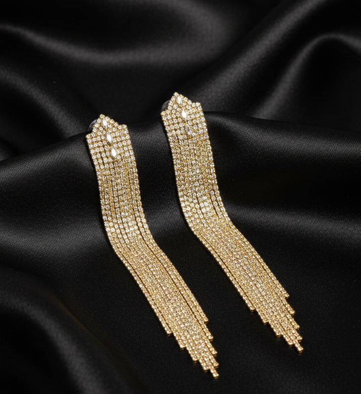 Golden Luxe Crystal Tassel Earrings