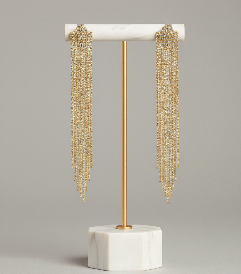 Golden Luxury Crystal Tassel Earrings