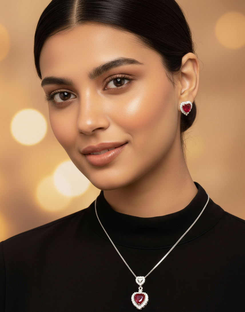 Ruby Red Heart Zircon Set