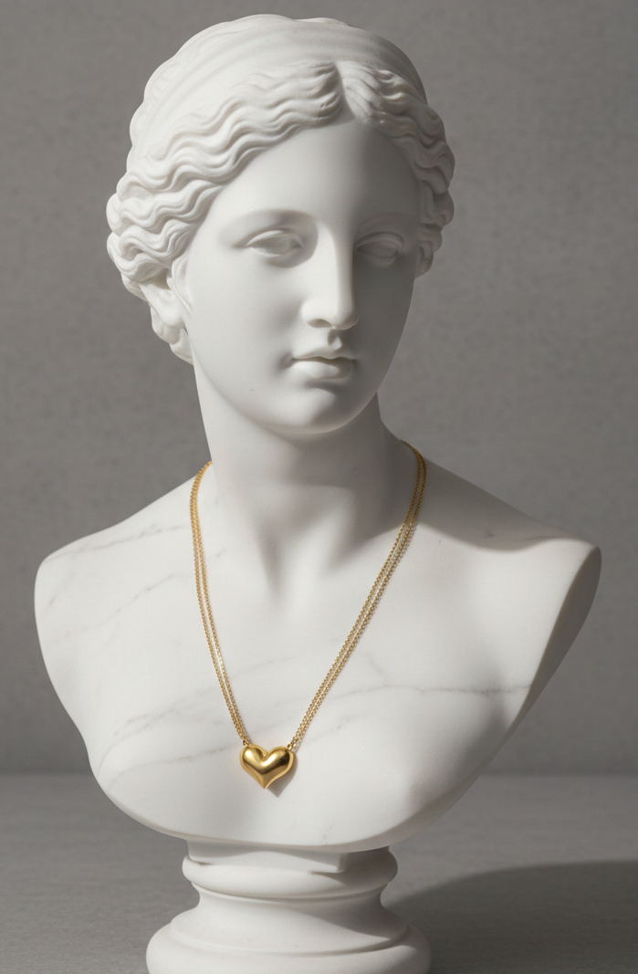 Gold-Plated Puffy Heart Pendant Necklace