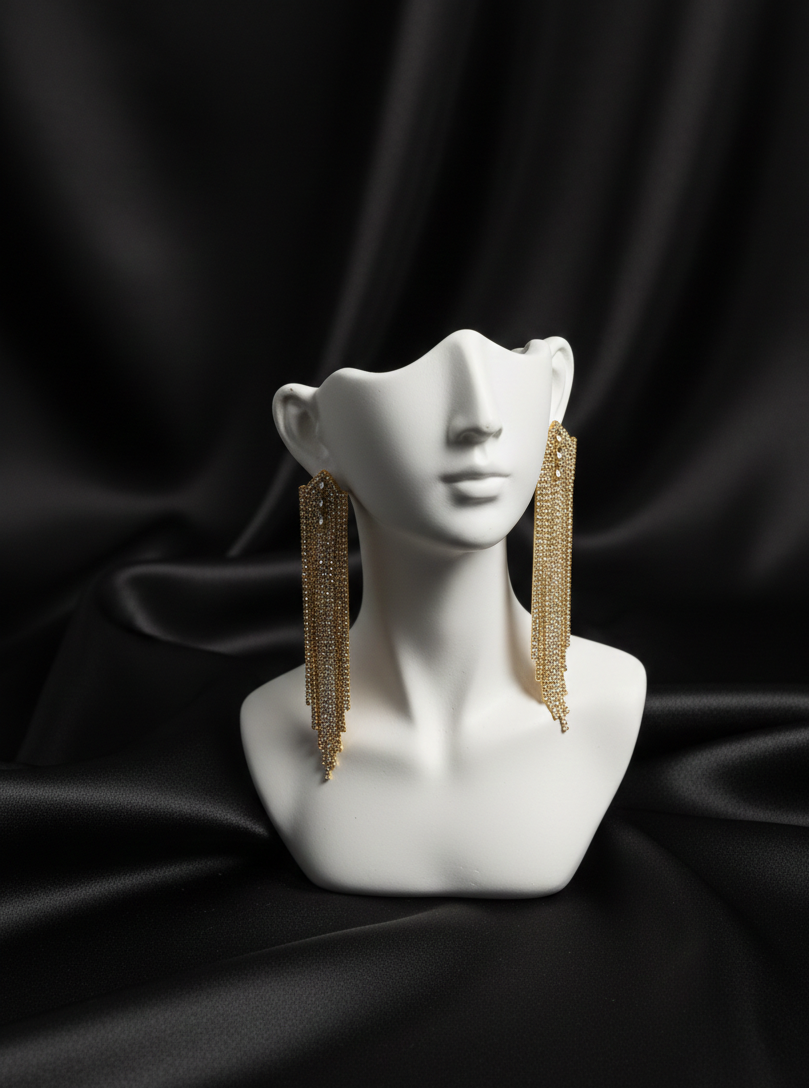 Golden Luxe Crystal Tassel Earrings