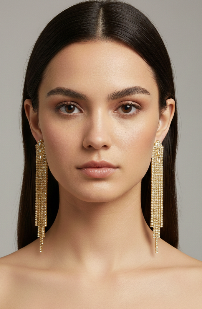 Golden Luxury Crystal Tassel Earrings