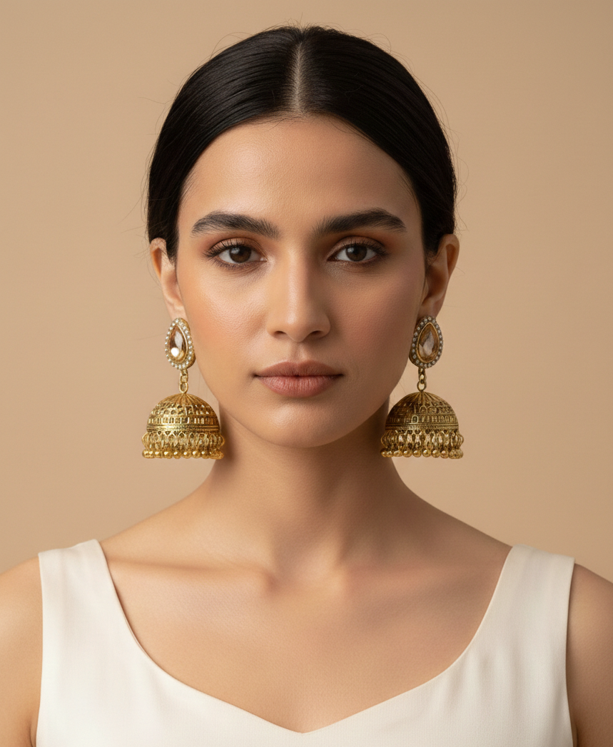 Royal Heritage Gold Jhumka Earrings