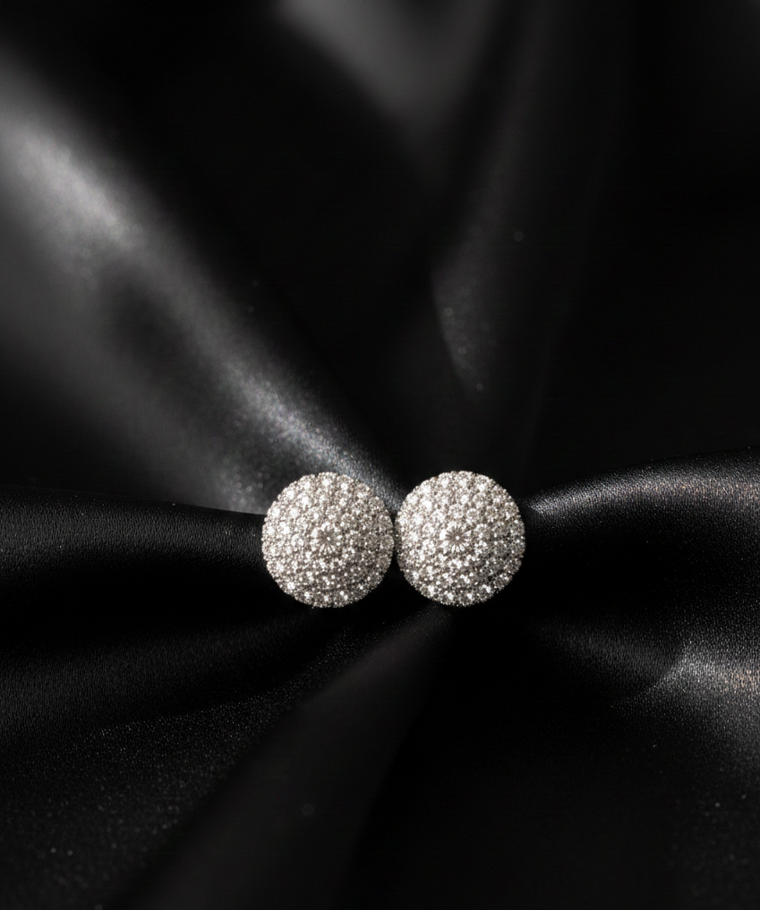 Luxury Round Diamond Pavé Stud Earrings (Silver Tone)