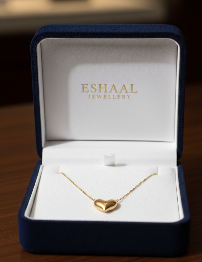 Gold-Plated Puffy Heart Pendant Necklace