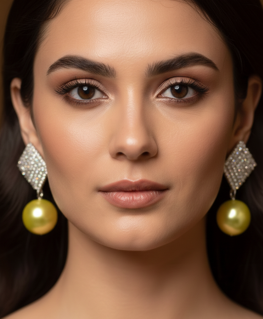 Diamond Drop Earrings with Pearl