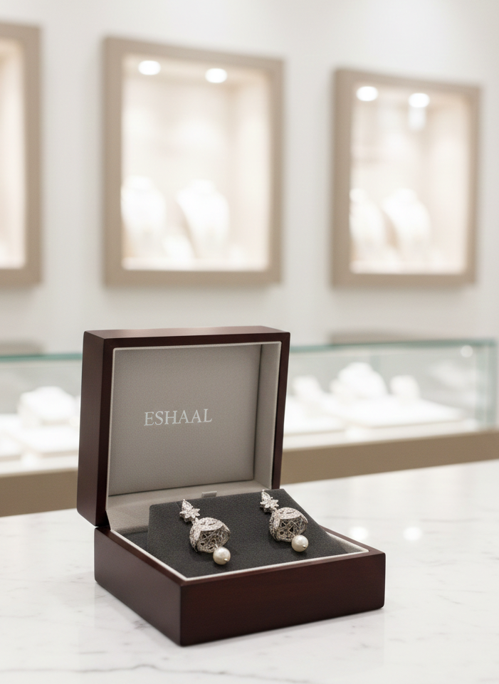 Silver Zircon Jhumka Earrings