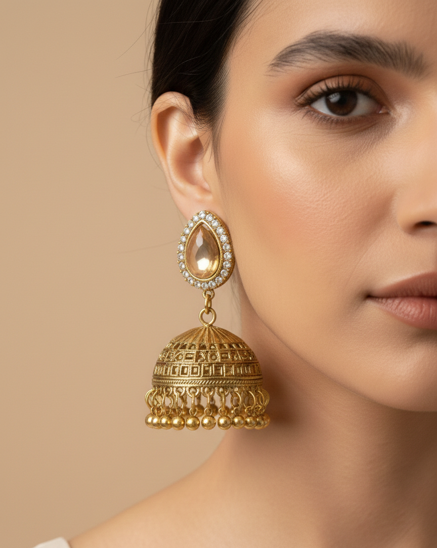 Royal Heritage Gold Jhumka Earrings