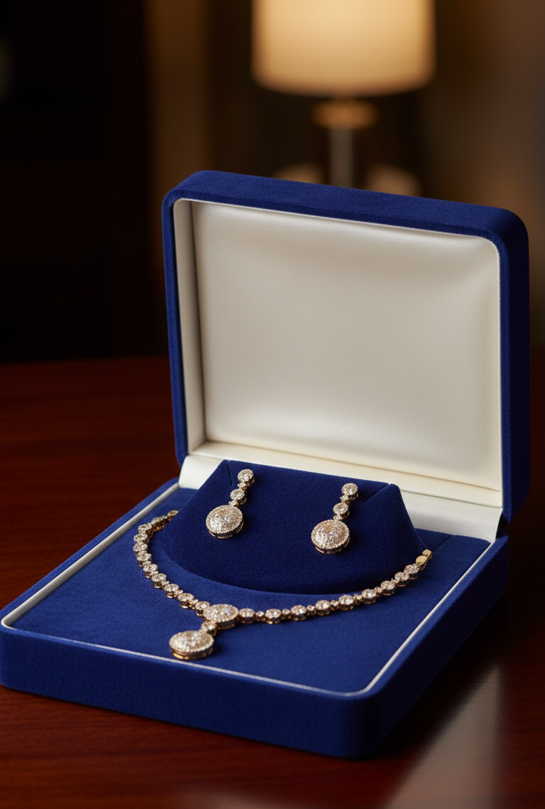 Luxury Gold Zircon Statement Necklace & Earrings Set