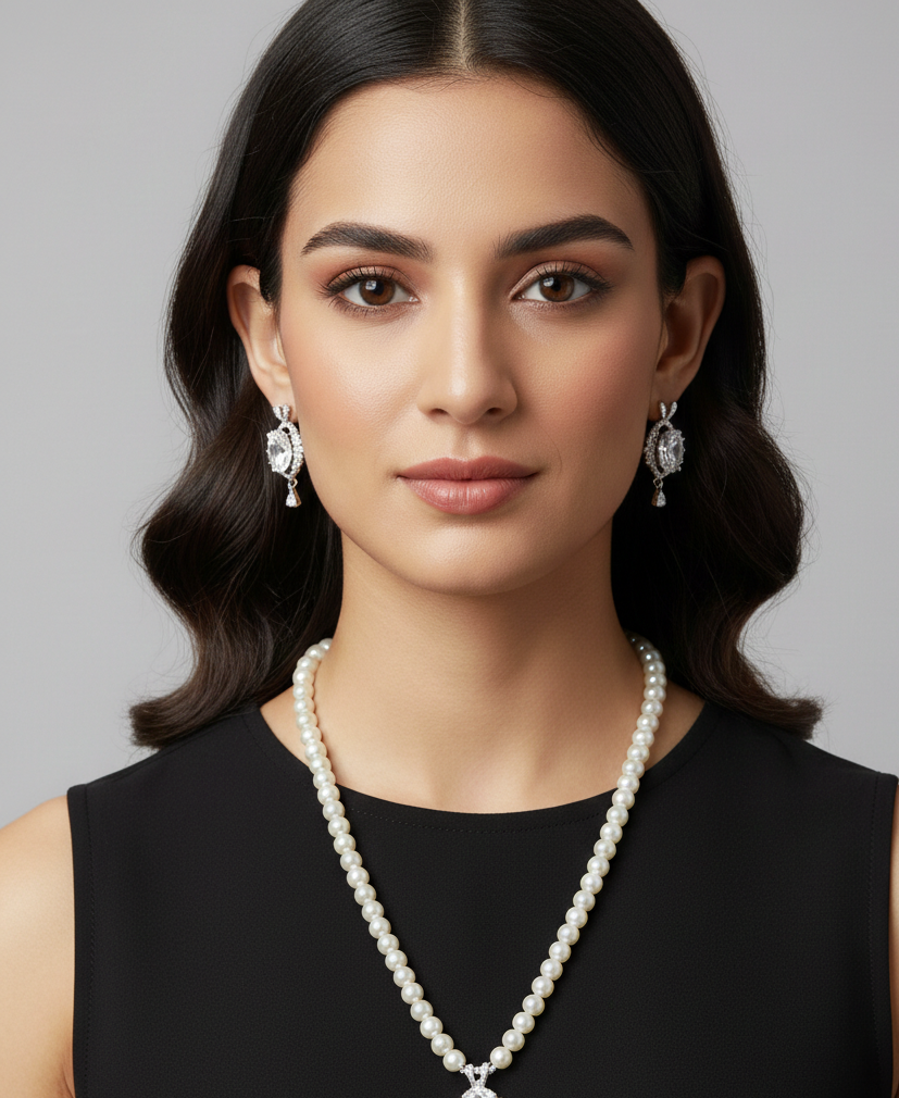 Pearl Necklace Set with Crystal