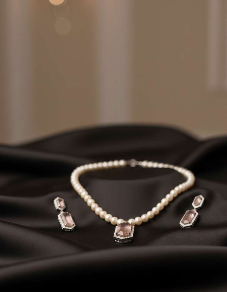 Pearl Necklace Set with Crystal