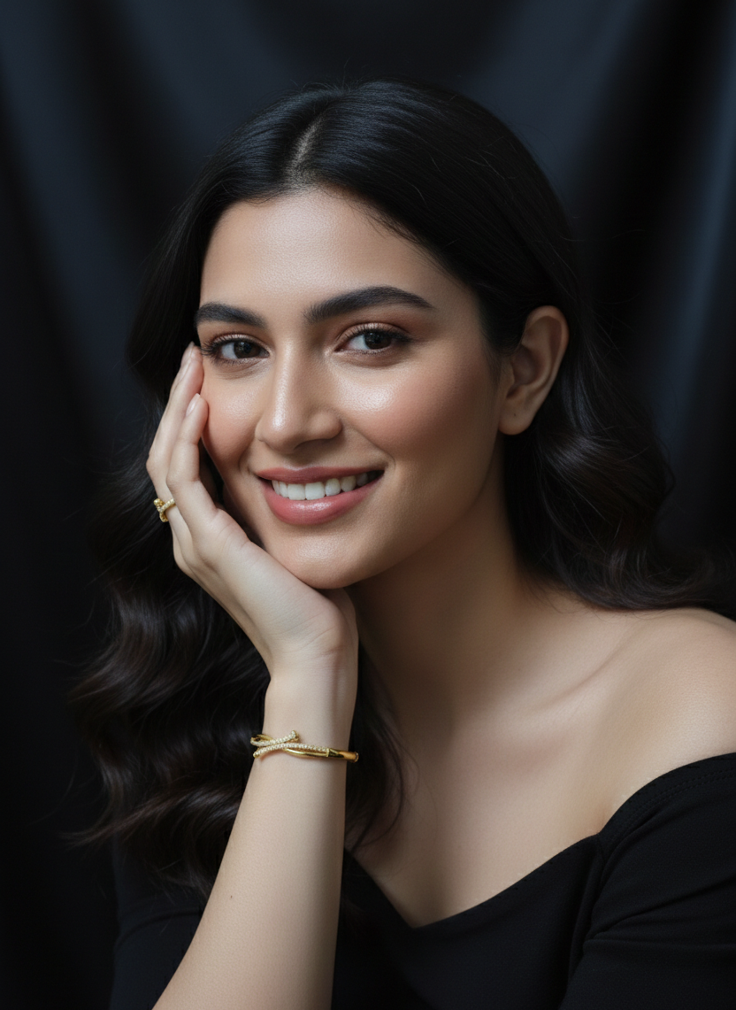 Modern Gold Crystal Crossover Bracelet & Ring Set