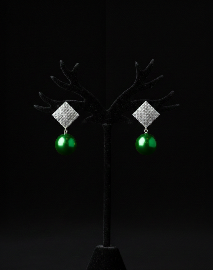 Diamond Drop Earrings with Pearl