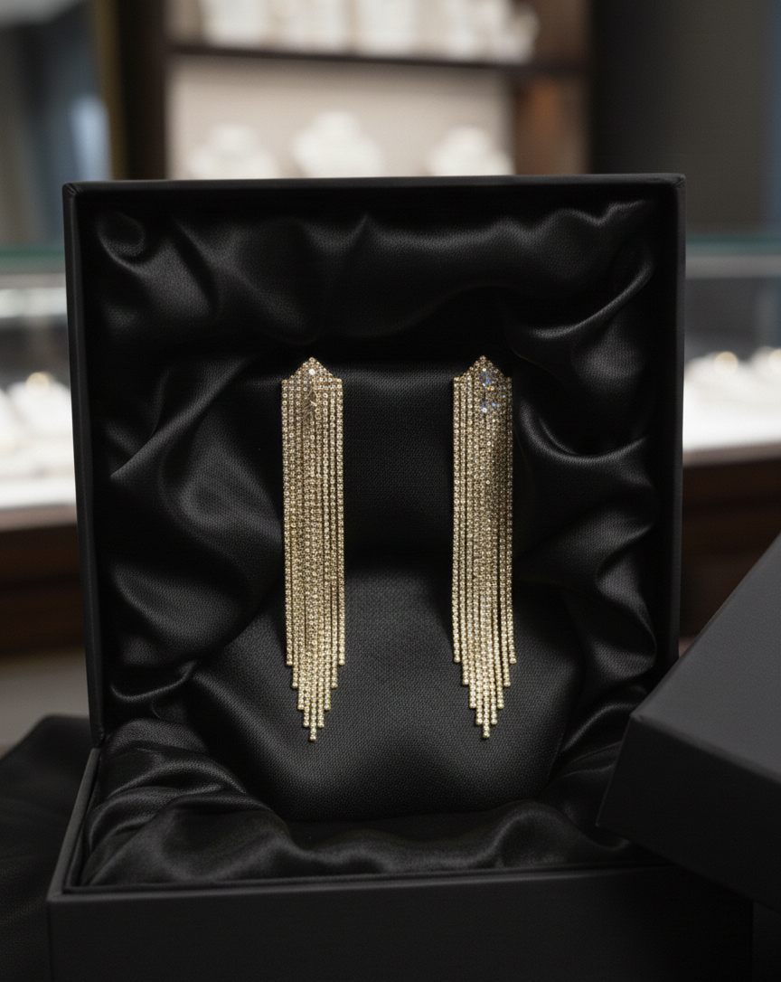 Golden Luxury Crystal Tassel Earrings