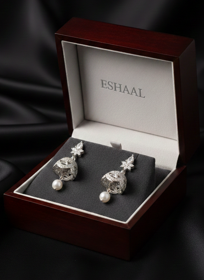 Silver Zircon Jhumka Earrings