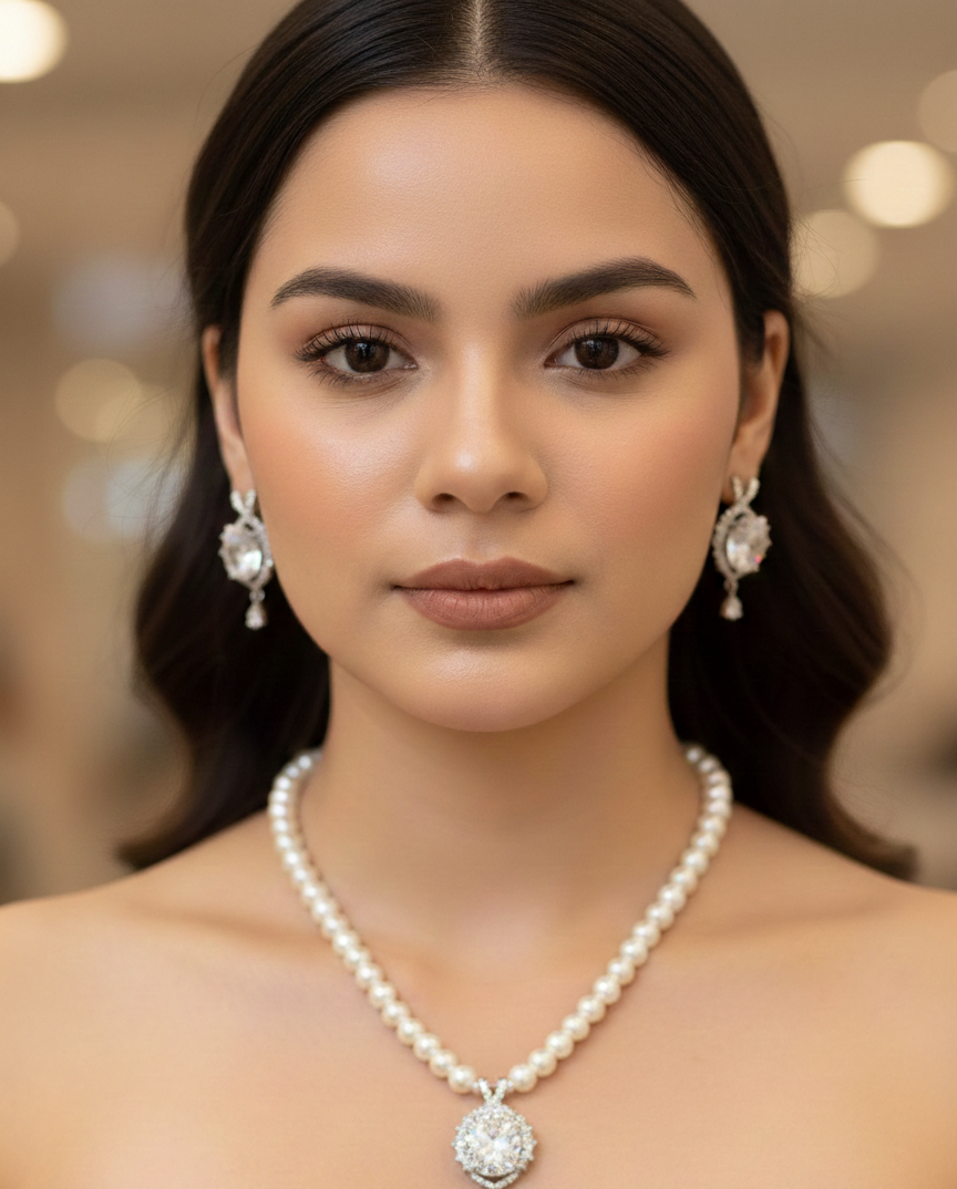 Pearl Necklace Set with Crystal