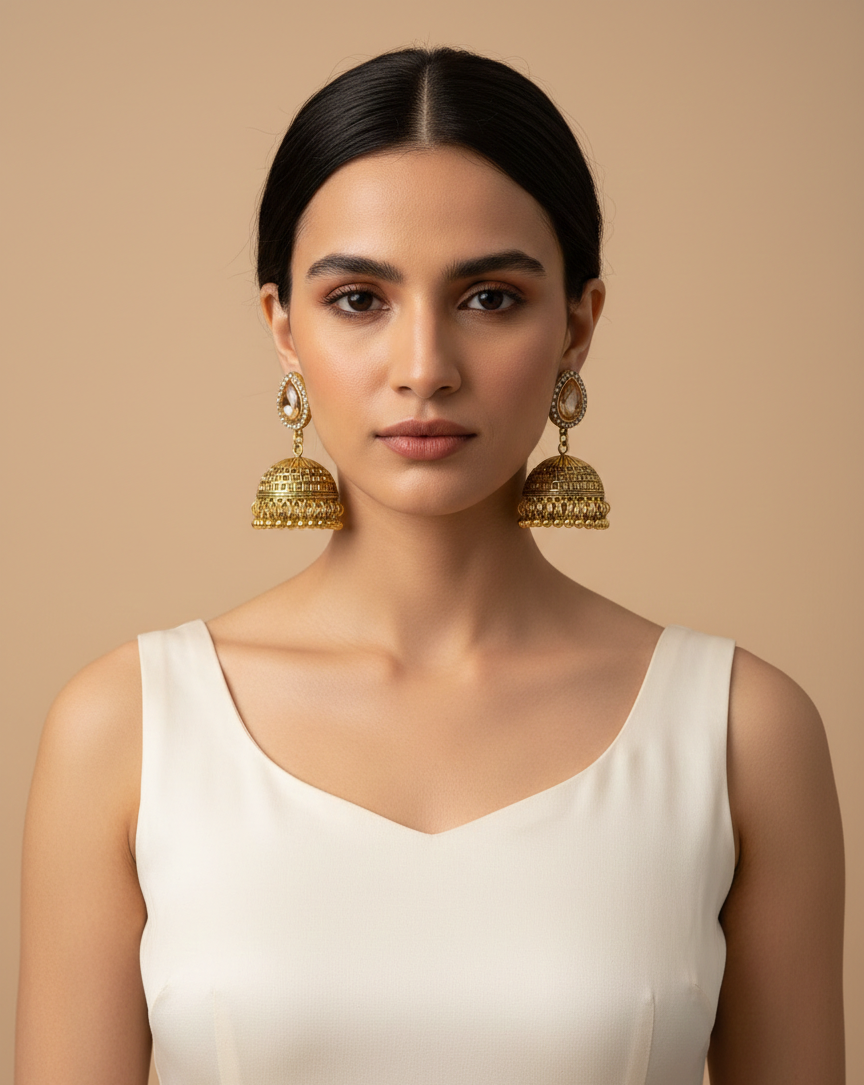 Royal Heritage Gold Jhumka Earrings