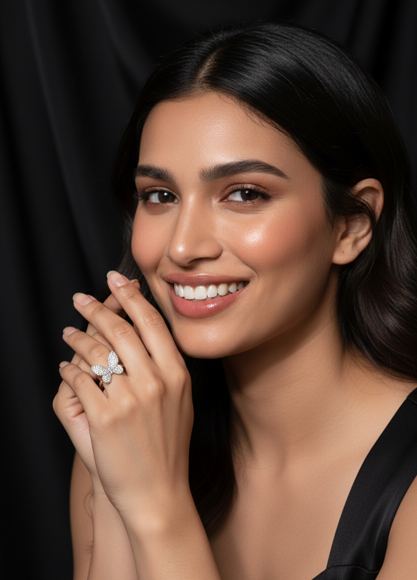 Elegant Butterfly Crystal Adjustable Ring