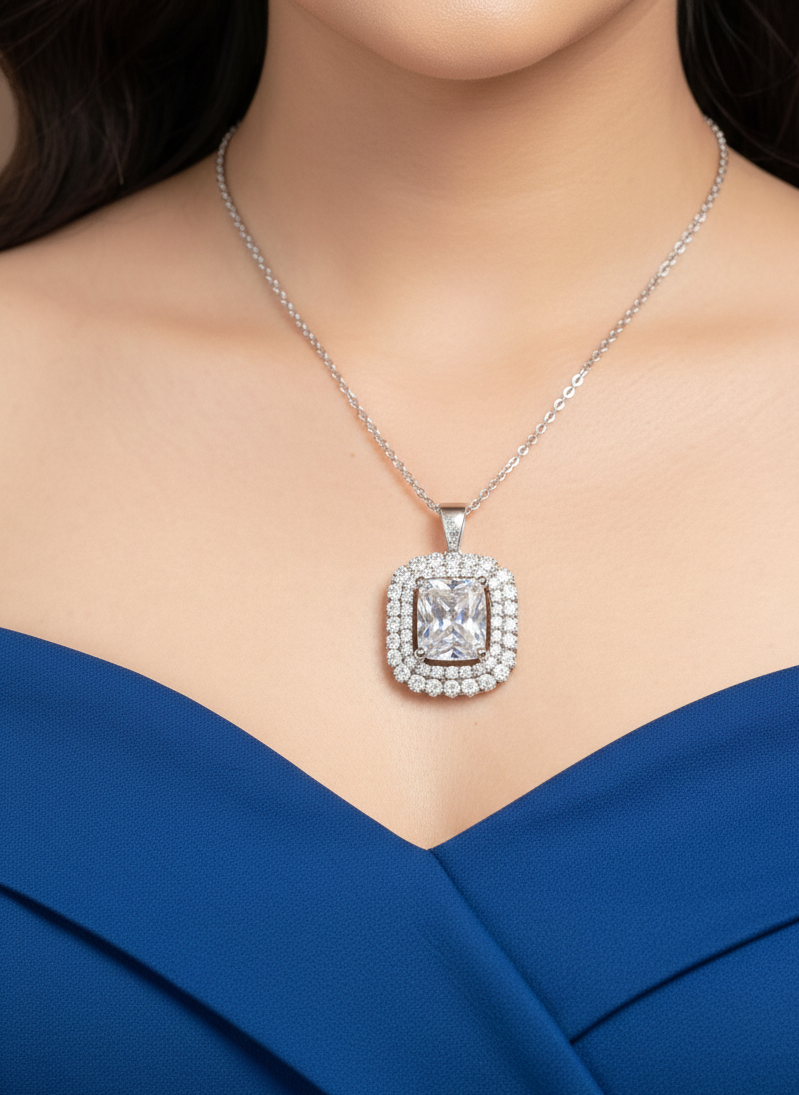 Royal Silver Zircon Halo Jewelry Set