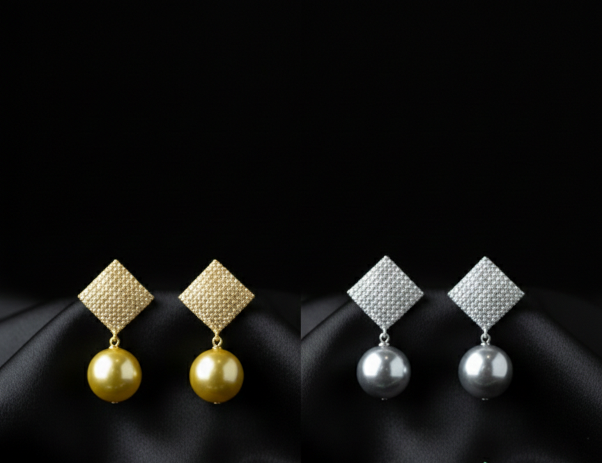 Diamond Drop Earrings with Pearl