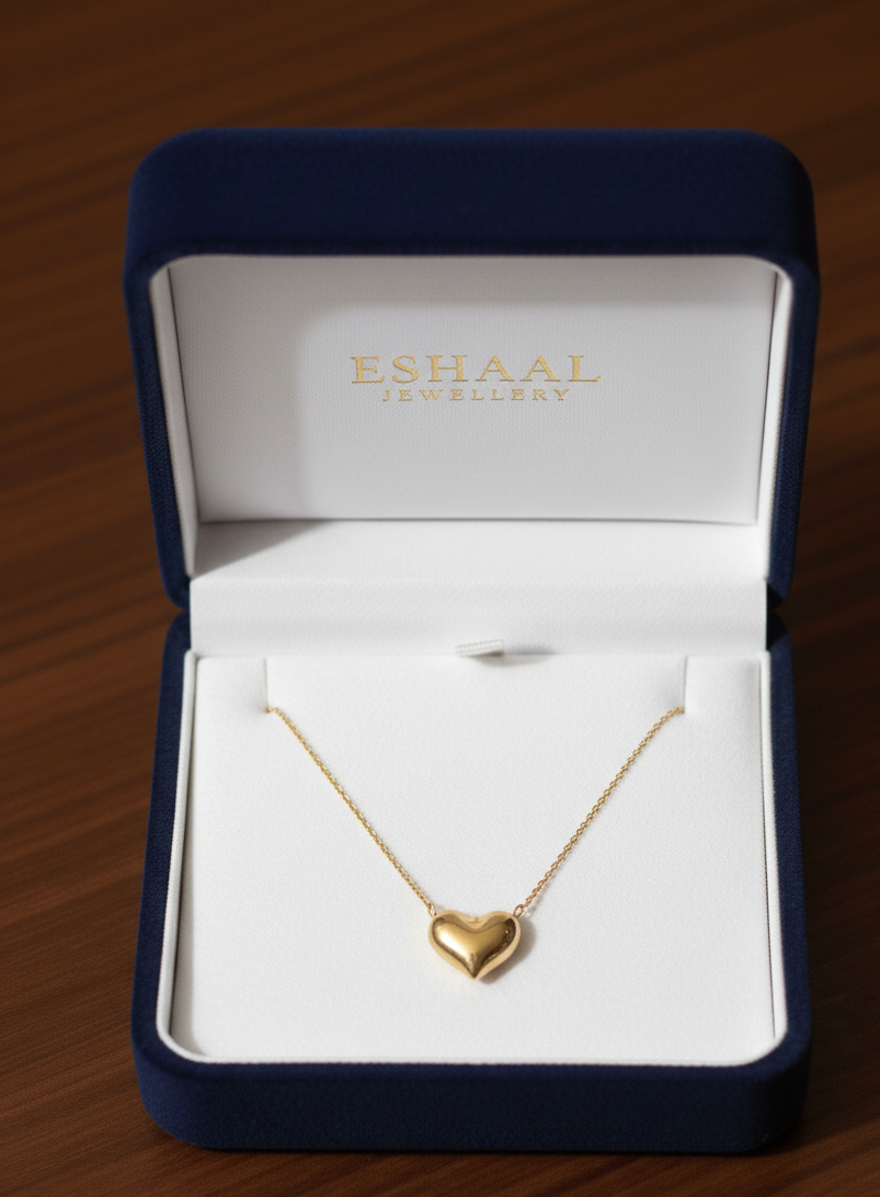 Gold-Plated Puffy Heart Pendant Necklace