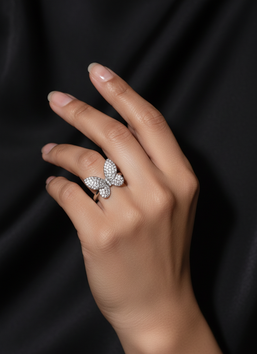 Elegant Butterfly Crystal Adjustable Ring