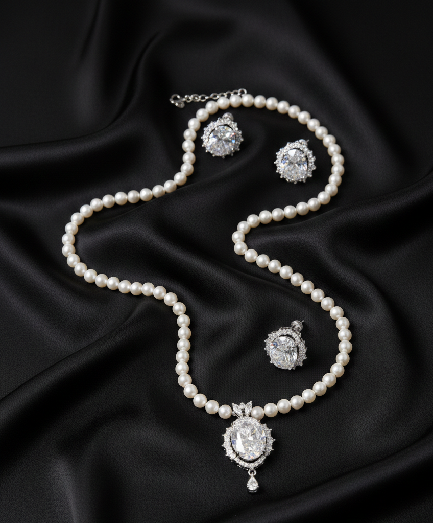 Pearl Necklace Set with Crystal