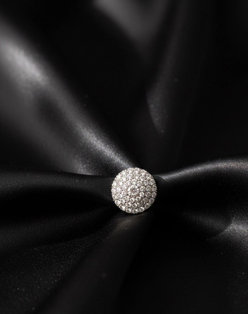 Luxury Round Diamond Pavé Stud Earrings (Silver Tone)