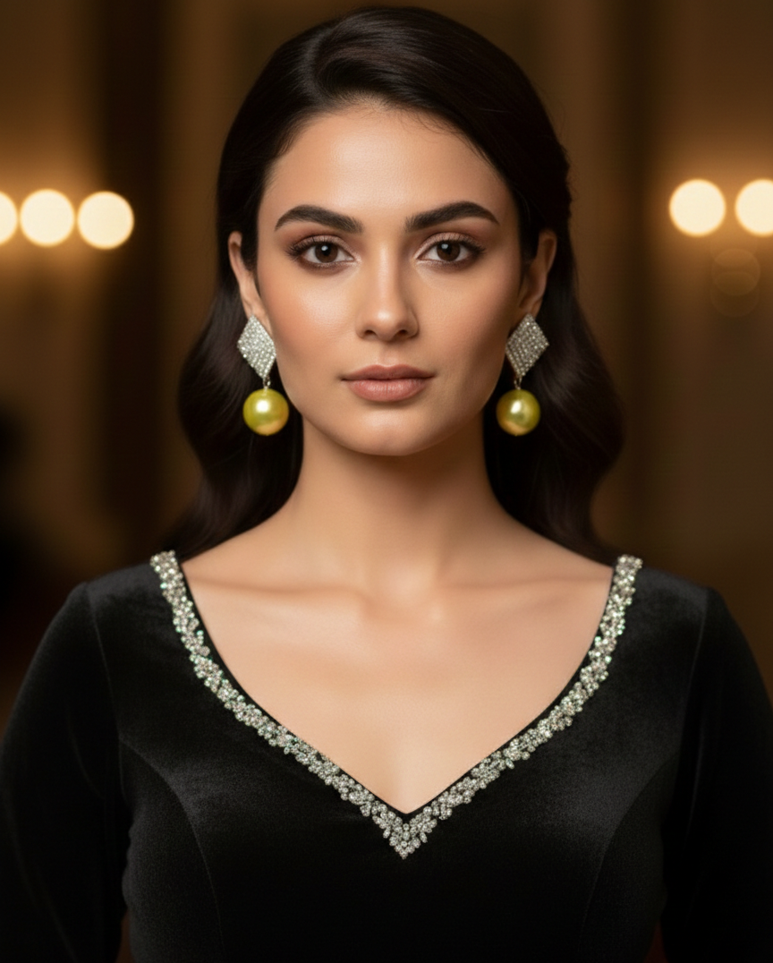 Diamond Drop Earrings with Pearl