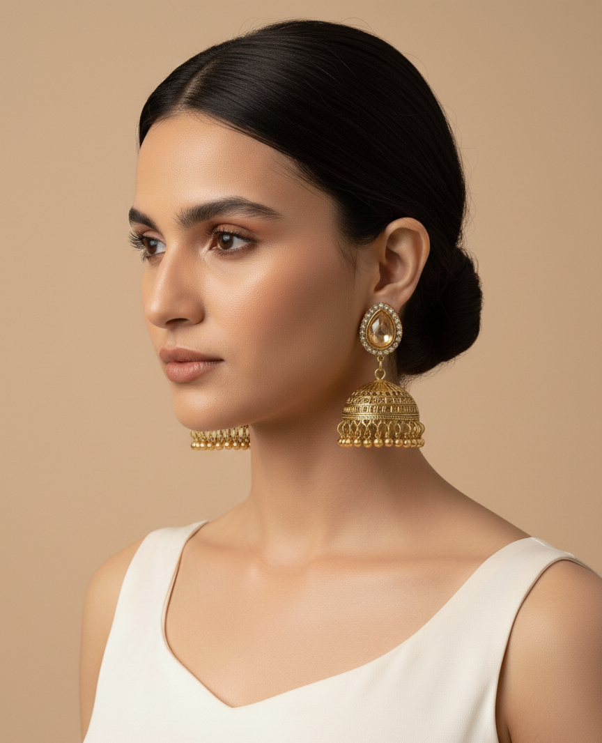Royal Heritage Gold Jhumka Earrings