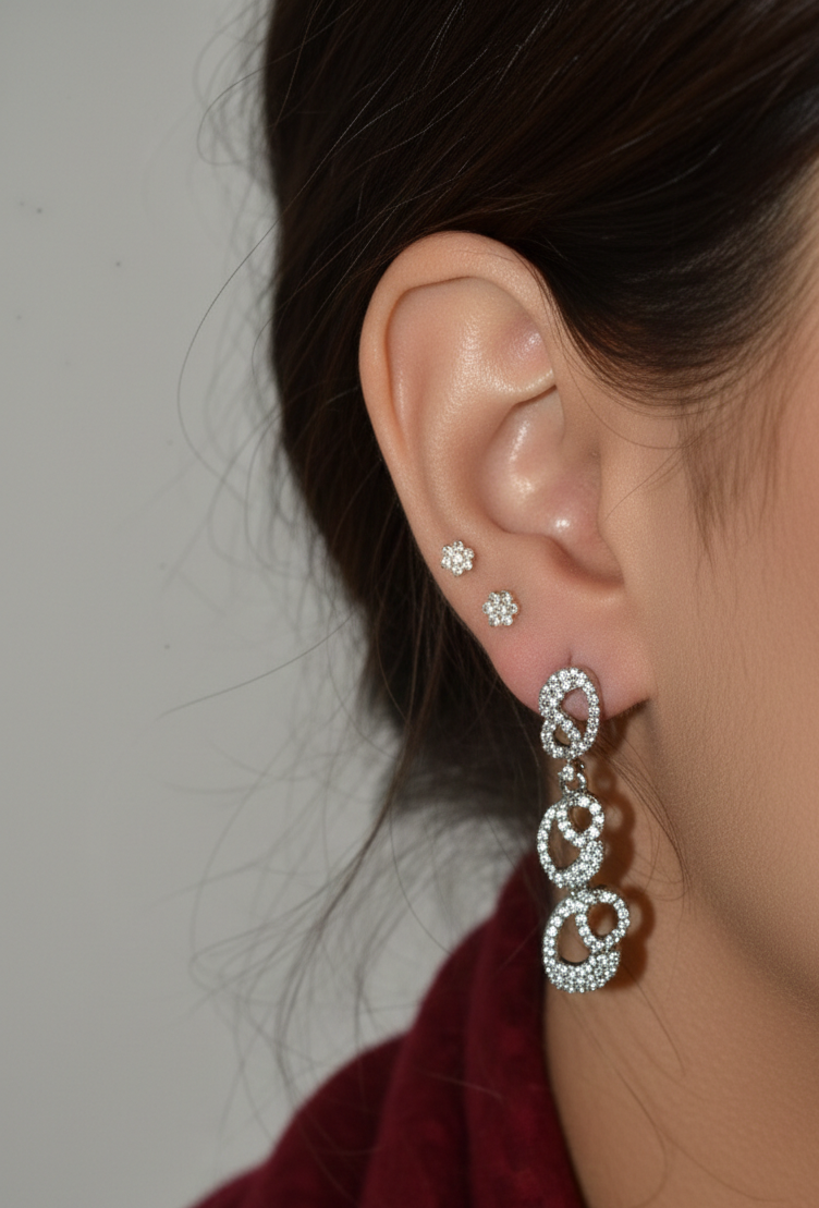 Silver Infinity Crystal Drop Earrings