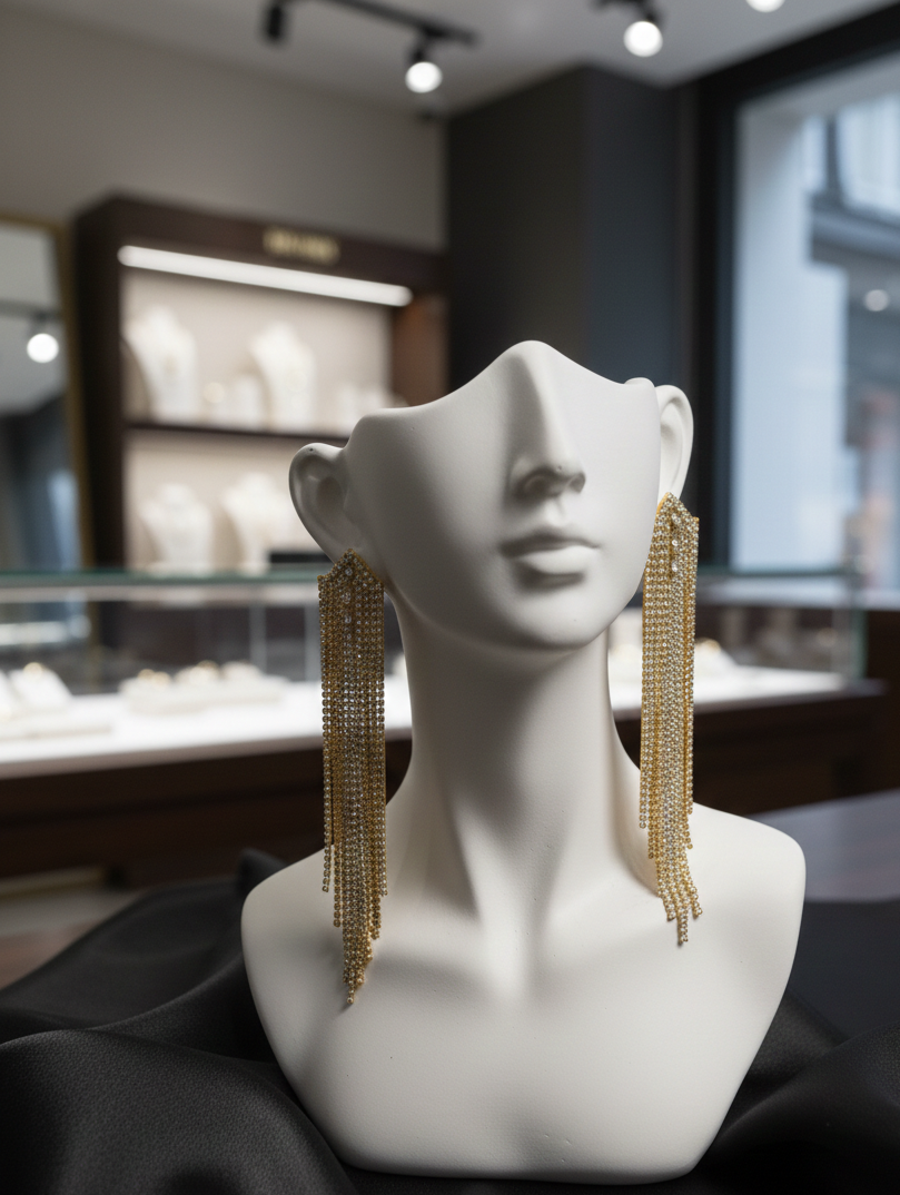 Golden Luxury Crystal Tassel Earrings
