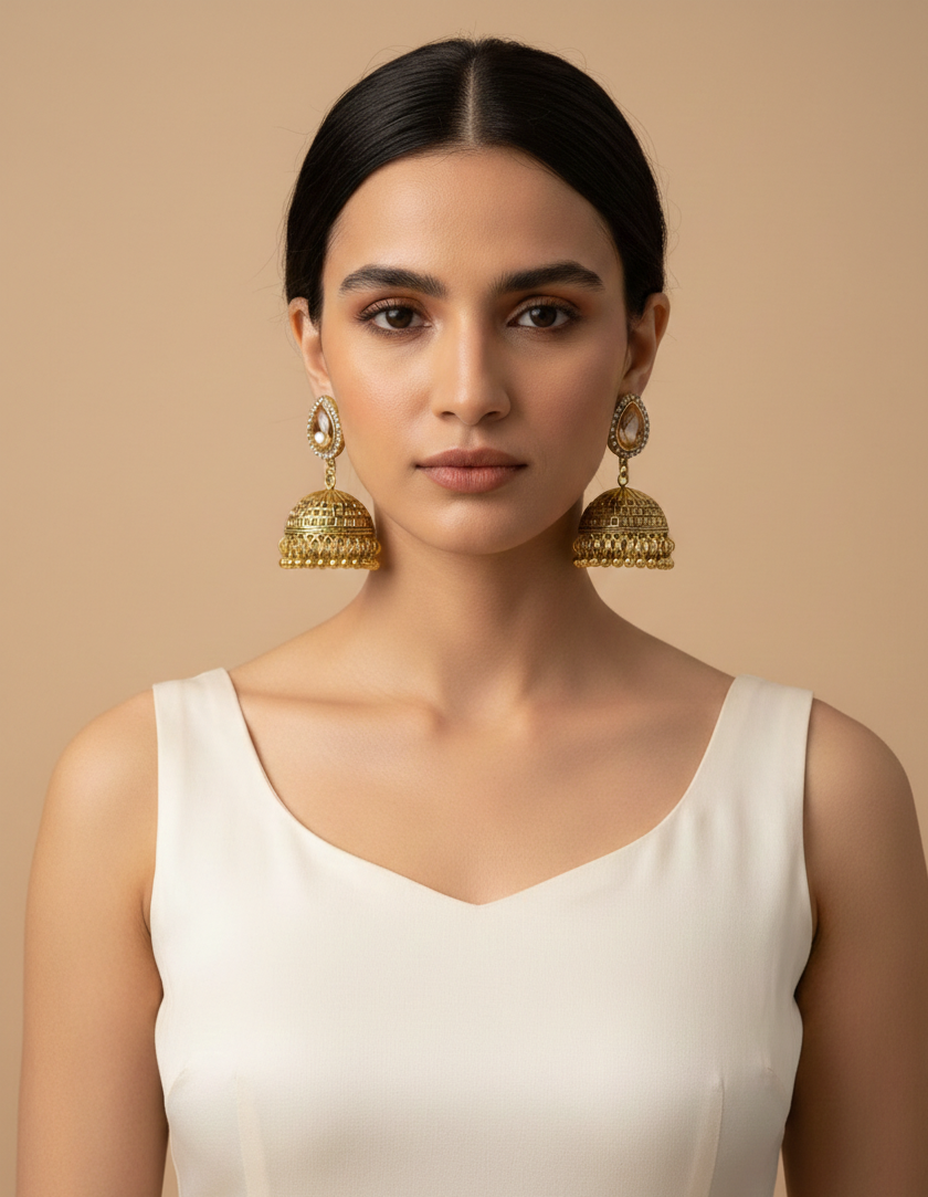Royal Heritage Gold Jhumka Earrings