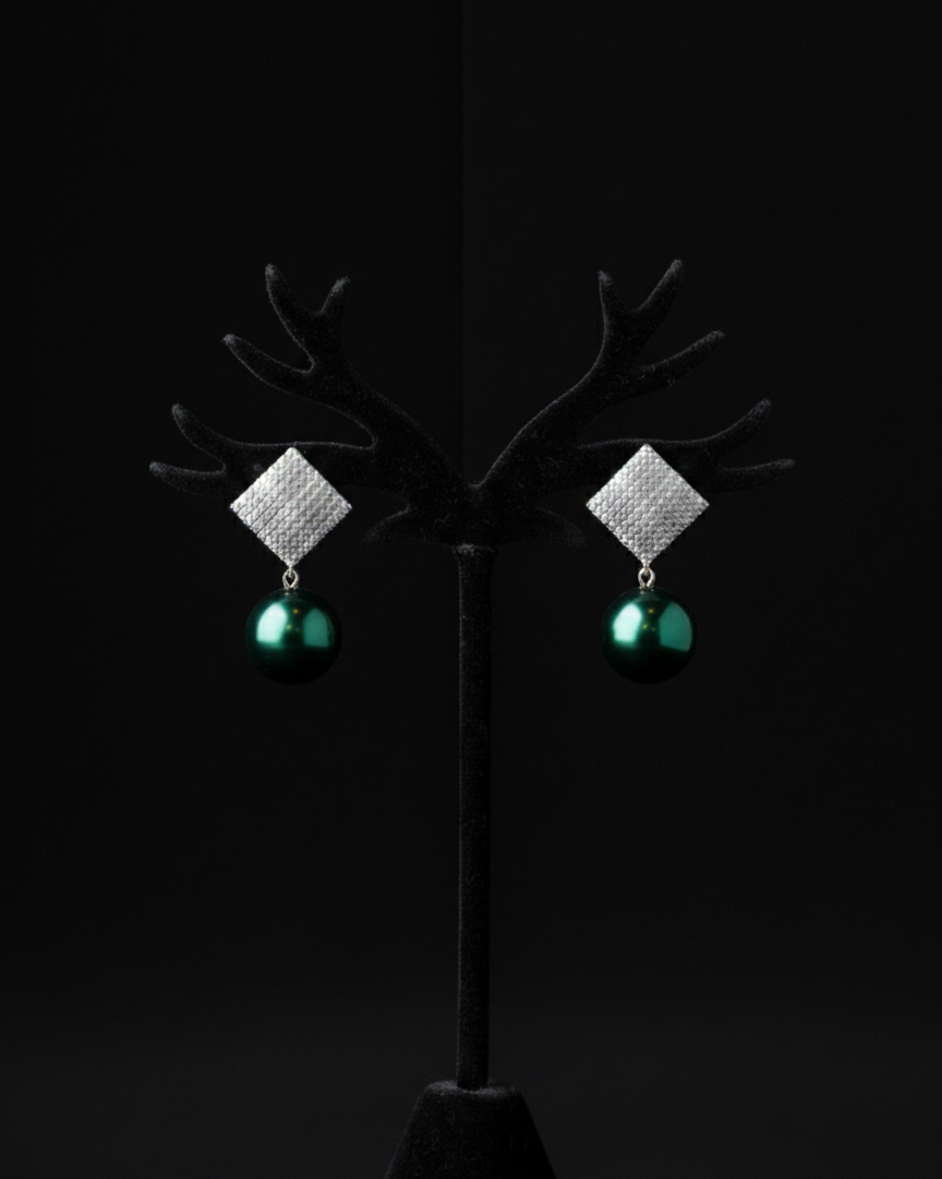 Diamond Drop Earrings with Pearl