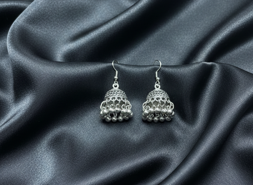 Oxidized Dome Jhumka Earrings