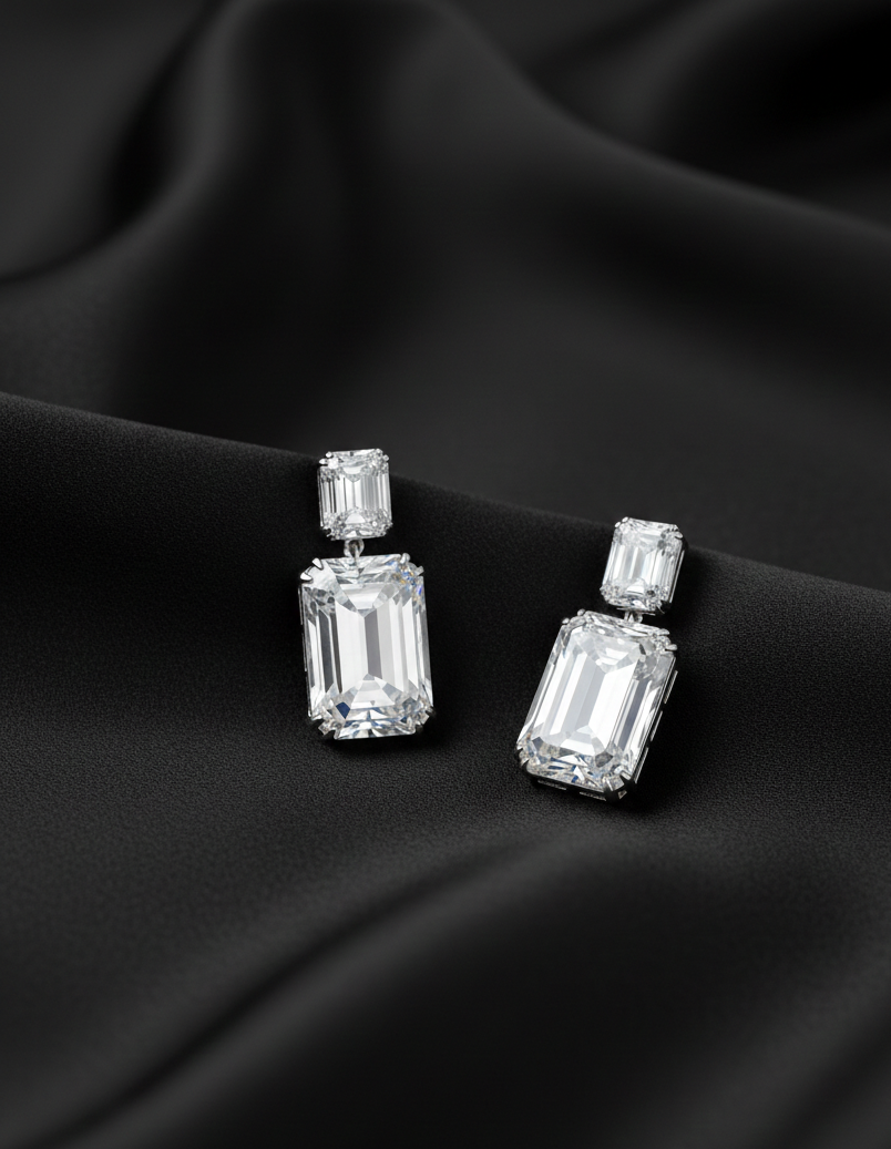 Emerald-Cut Zircon Drop Earrings