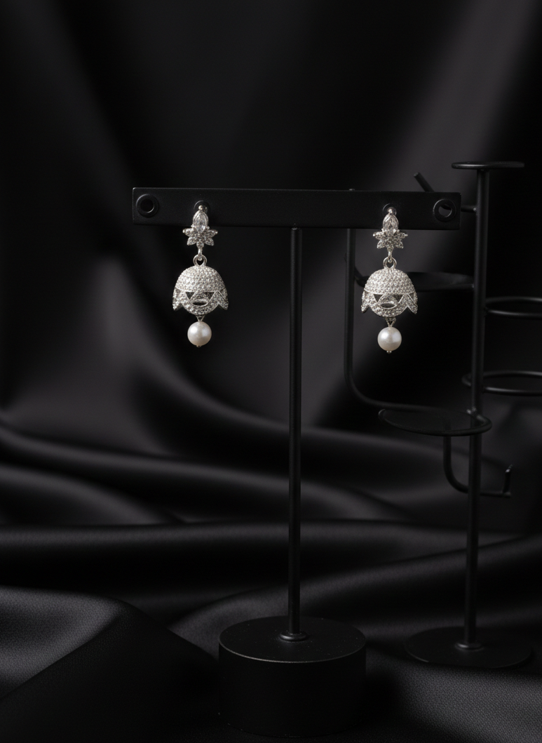 Silver Zircon Jhumka Earrings