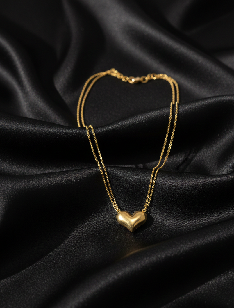 Gold-Plated Puffy Heart Pendant Necklace