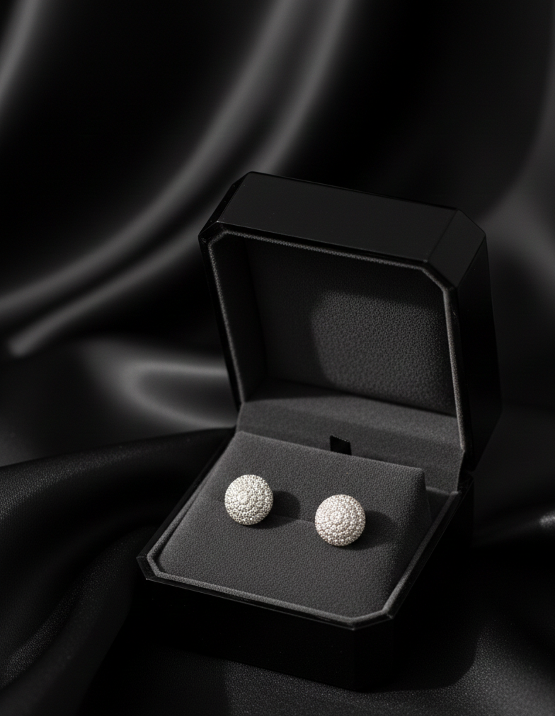 Luxury Round Diamond Pavé Stud Earrings (Silver Tone)