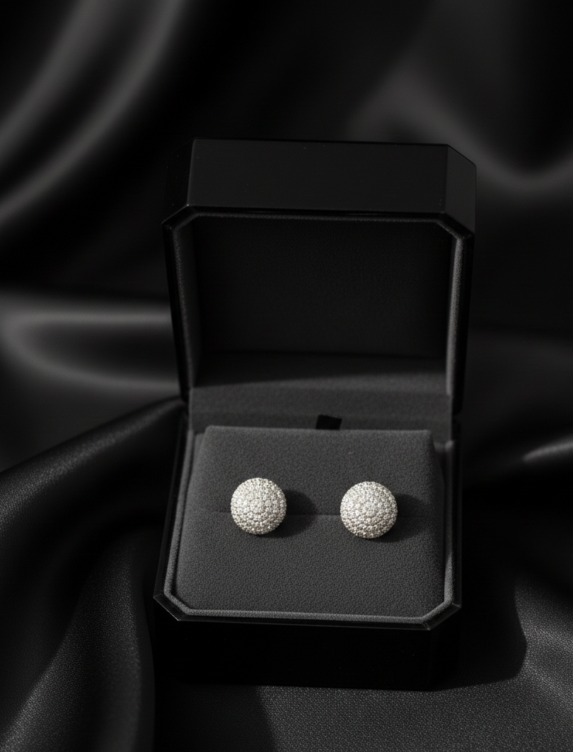 Luxury Round Diamond Pavé Stud Earrings (Silver Tone)