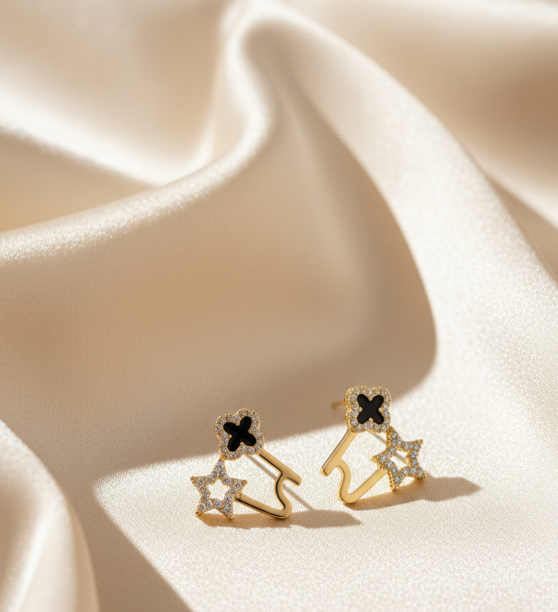 Gold-Plated Star & Clover Studs