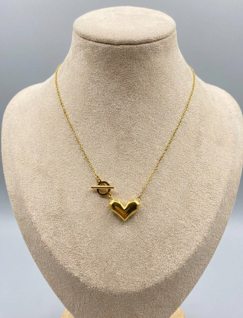 Gold-Plated Puffy Heart Pendant Necklace