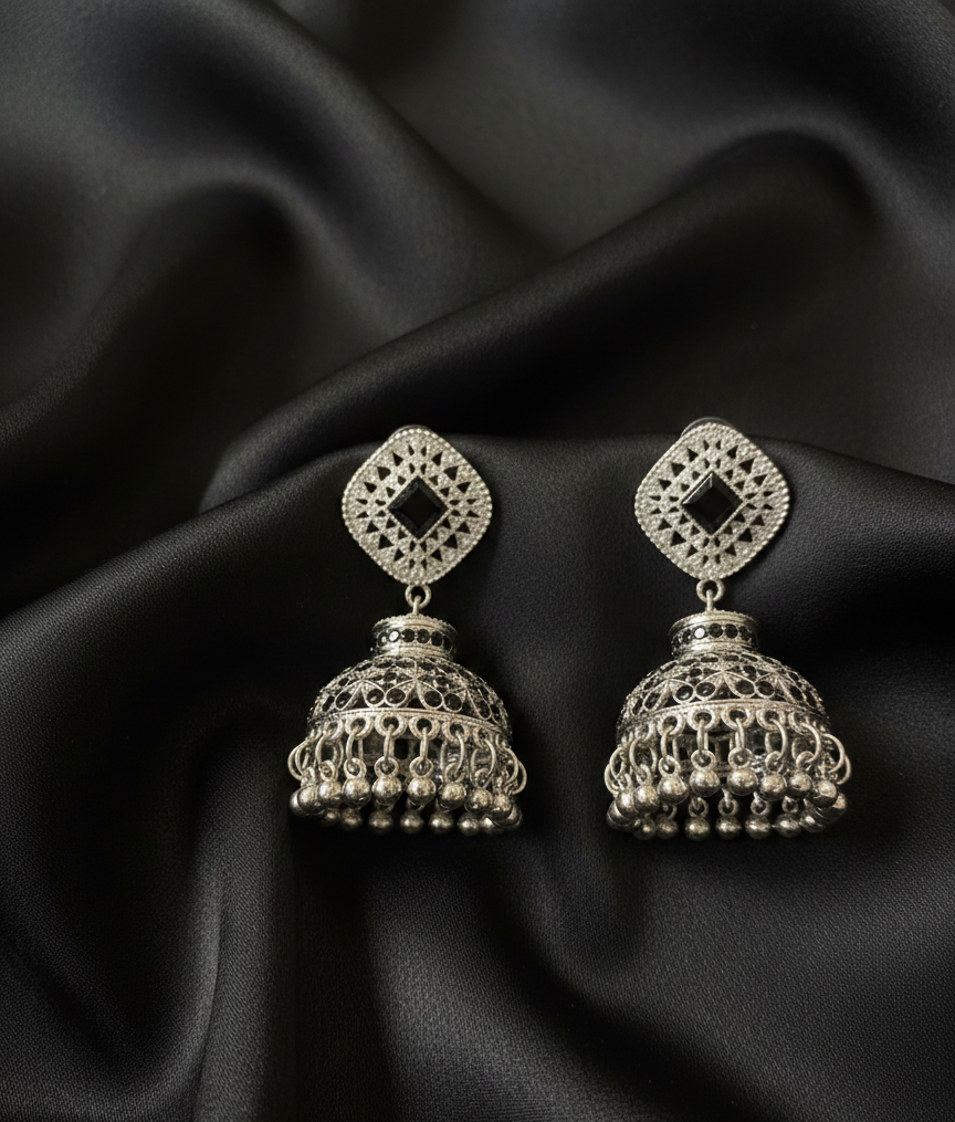 Premium Silver Oxidized Jhumka Earrings