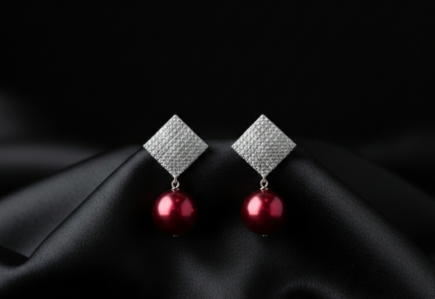 Diamond Drop Earrings with Pearl