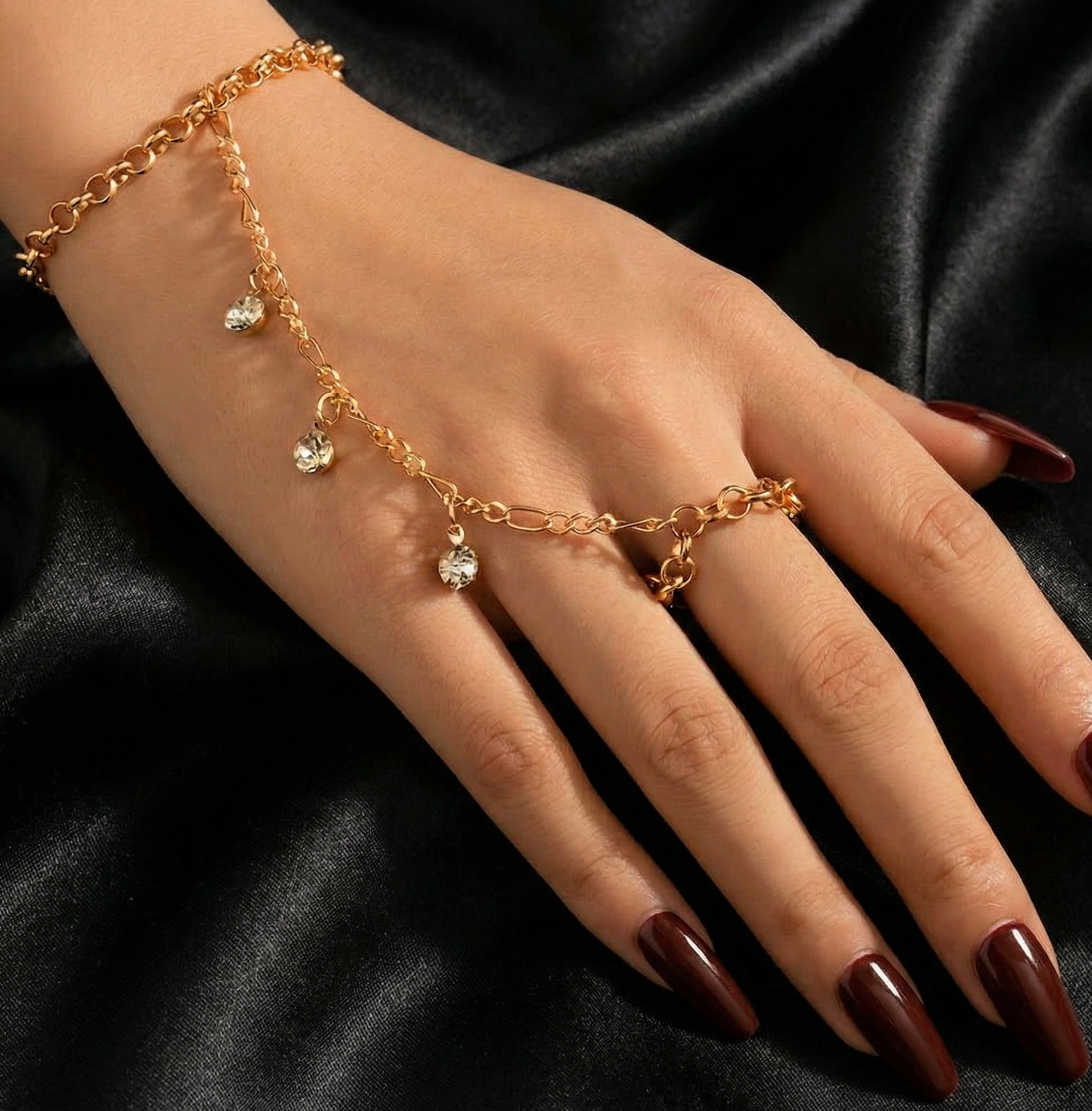 Elegant Gold Hand Chain Bracelet with Ring