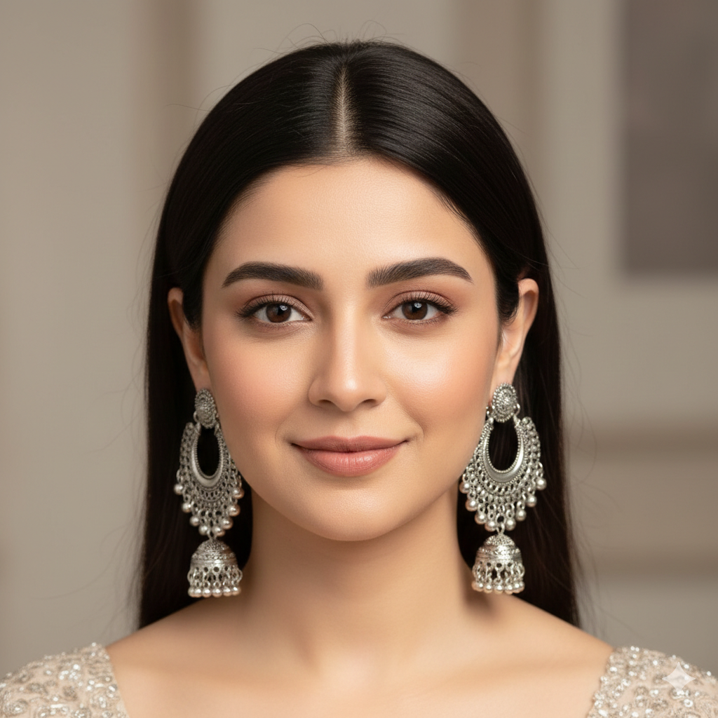 Silver Chandbali Jhumkas