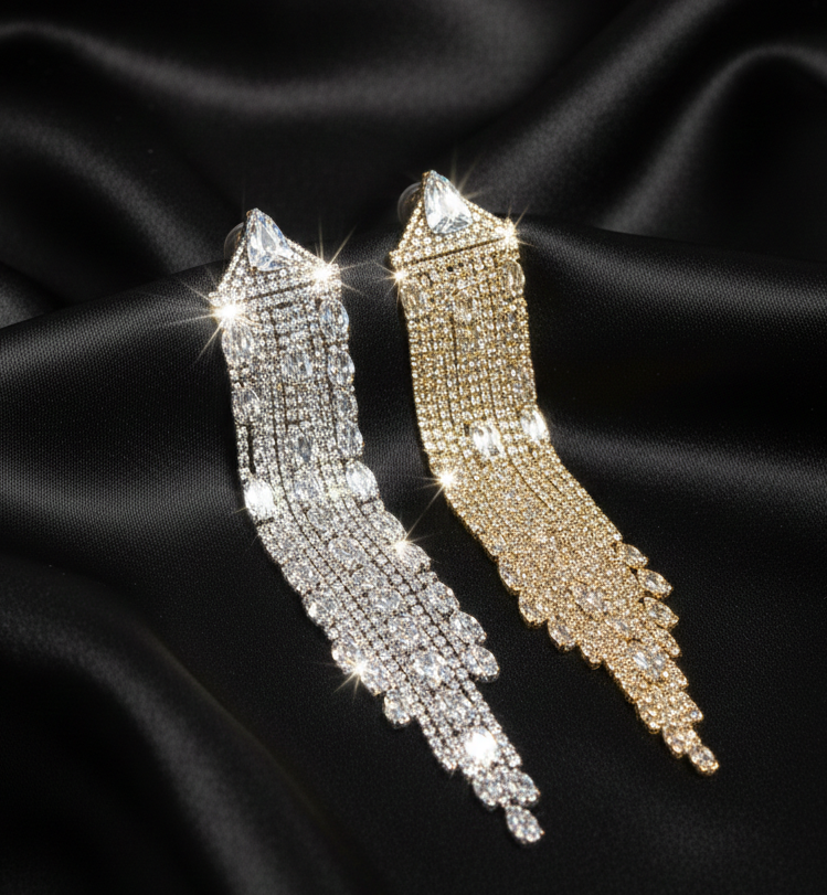 Golden Luxury Crystal Tassel Earrings