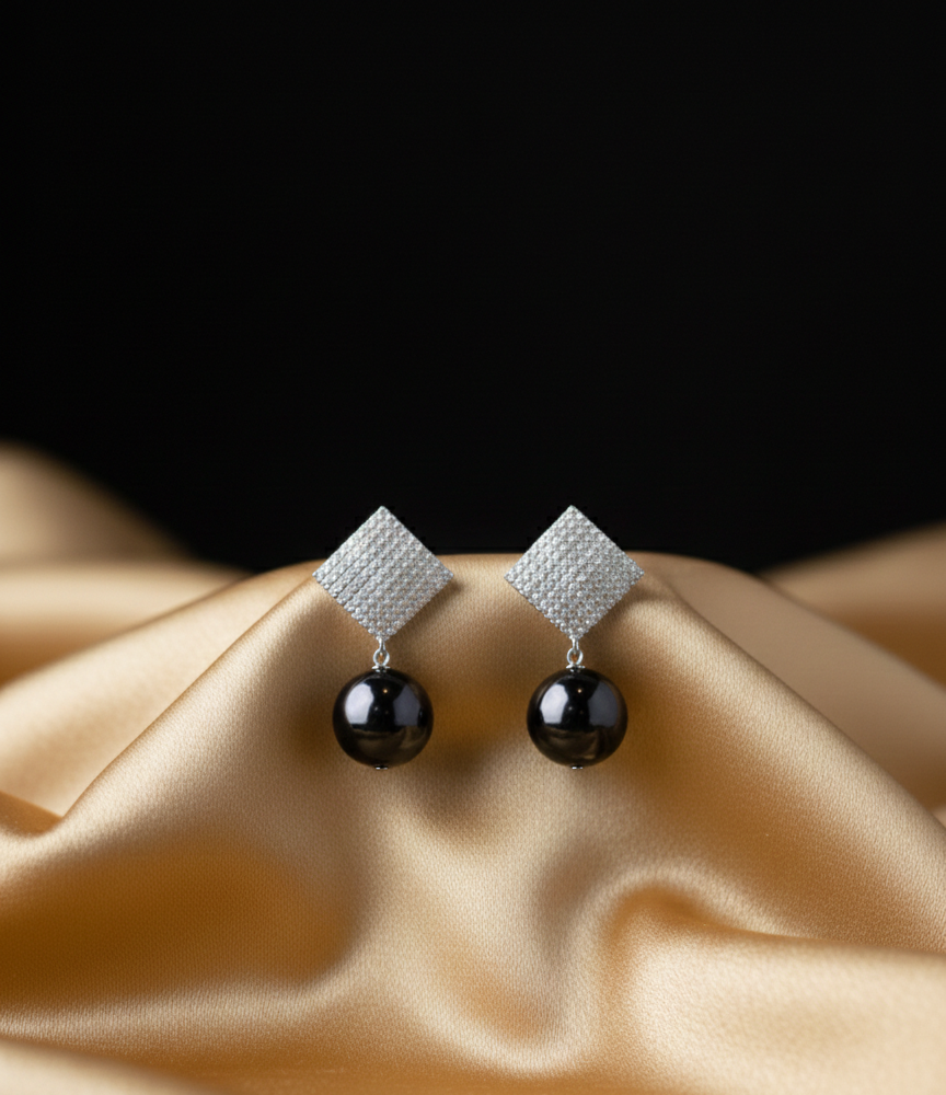 Diamond Drop Earrings with Pearl